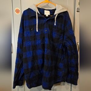 American Eagle Outfitters Blue Black Checkered Hoodie Shirt